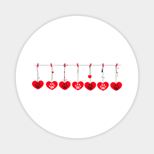 Red heart with white and black paw prints Magnet